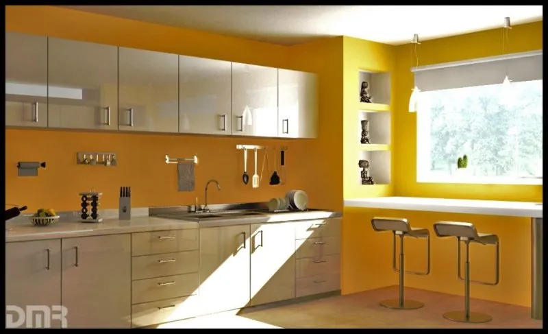 Желтые стены на кухне