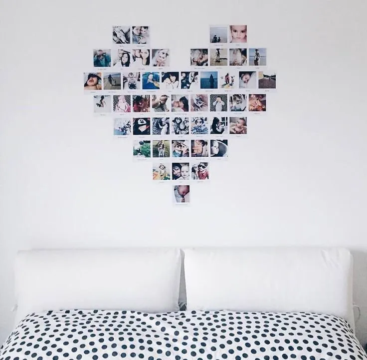 Сердце из фотографий на стене