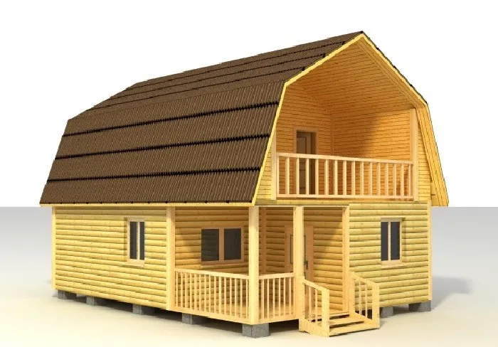 Проект деревянного дома с двускатной ломаной крышей