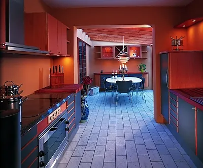 уютная кухня в красных тонах
