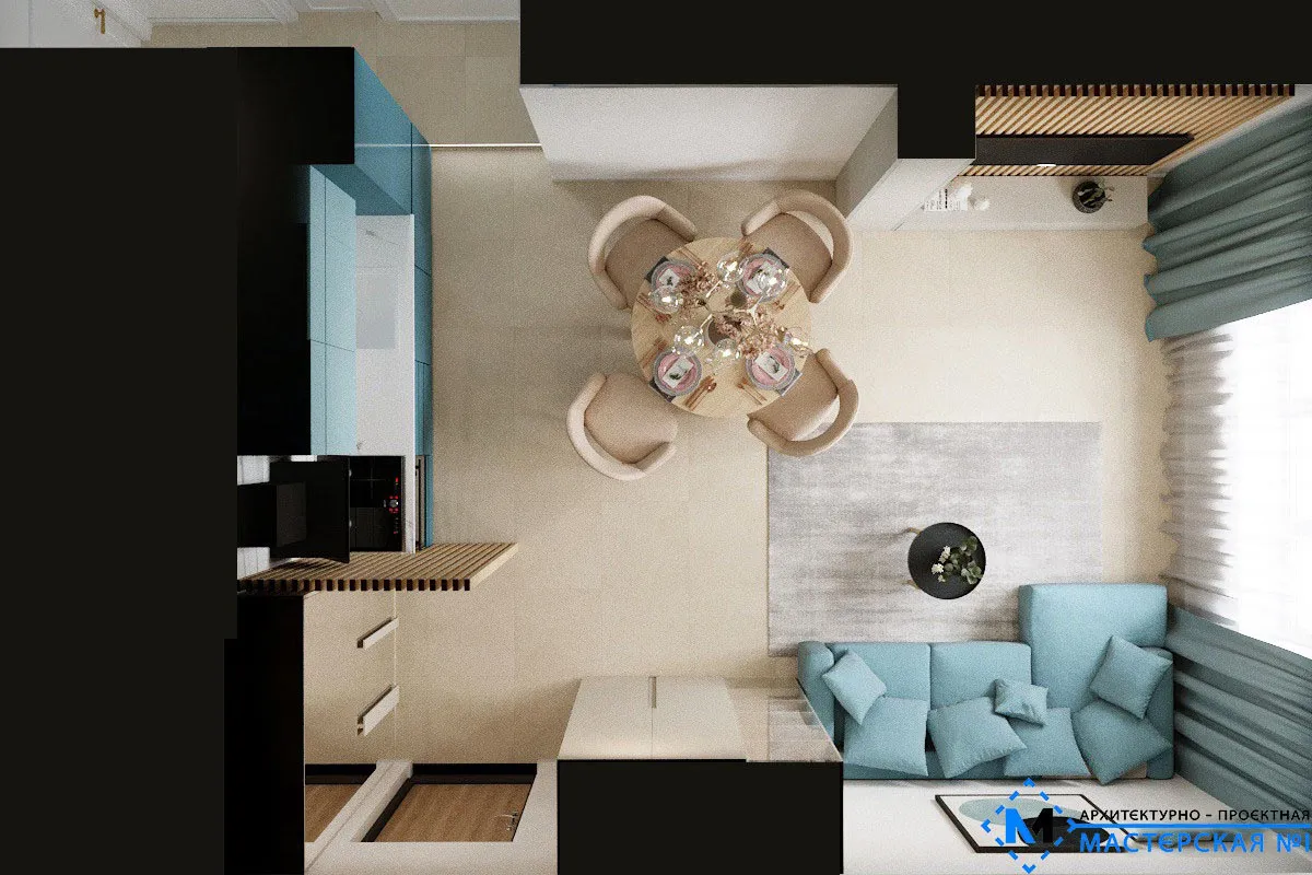 Пример дизайн-проекта с устройством кухни-ниши в квартире жилого комплекса «ЗИЛАРТ»