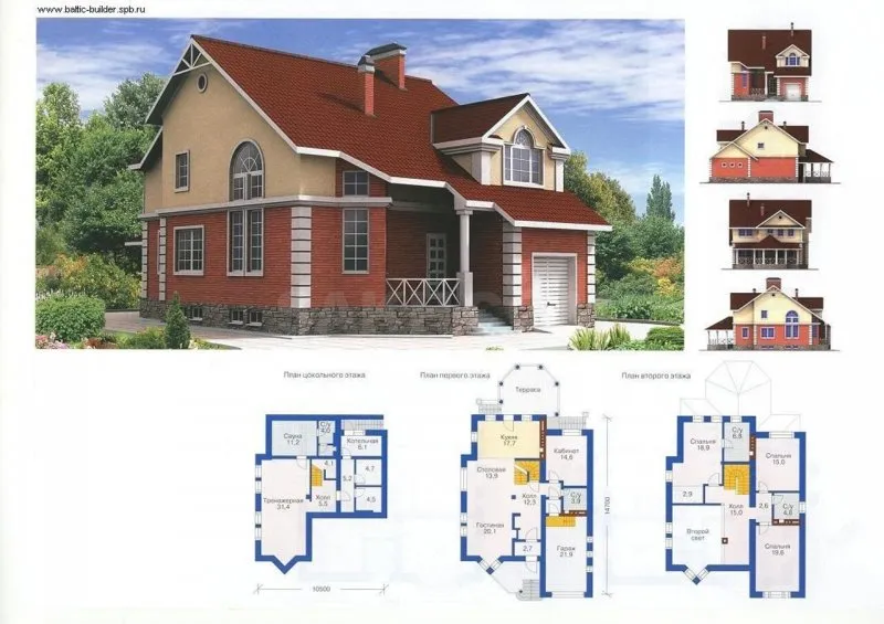 Схема 2х этажного дома с мансардой